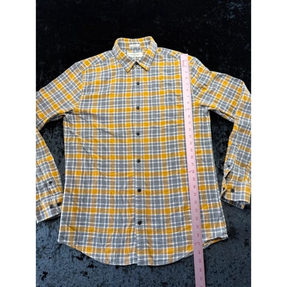 Hawker Rye Men's L Tall Slim Fit Stretch Flannel Shirt Gray Mustard Plaid - Picture 6 of 11